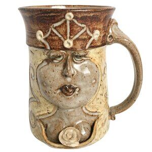 Vintage 1980s John Coiner Ugly Face Woman Queen Crown Cleavage Pottery Mug Cup
